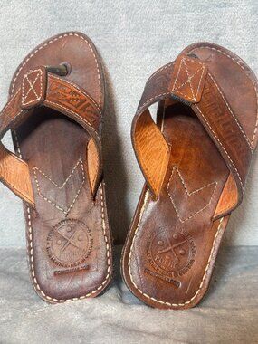 Pocho Leather Sandals Womens 7 Brown Handmade Mexico Huarache Thong Sandal